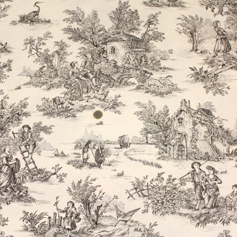 Tissu coton épais demi - natté TOILE DE JOUY, grande largeur 280cm : bleu, vert, rouge, noir - OEKO - TEX - tissuspipi.com