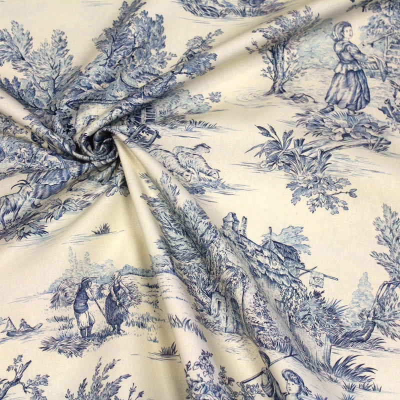 Tissu coton épais demi - natté TOILE DE JOUY, grande largeur 280cm : bleu, vert, rouge, noir - OEKO - TEX - tissuspipi.com