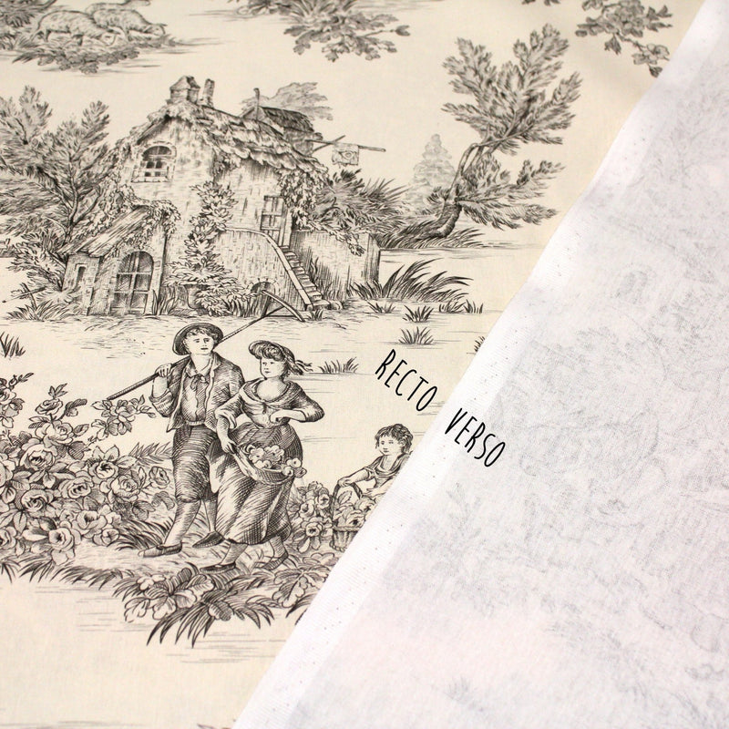 Tissu coton épais demi - natté TOILE DE JOUY, grande largeur 280cm : bleu, vert, rouge, noir - OEKO - TEX - tissuspipi.com