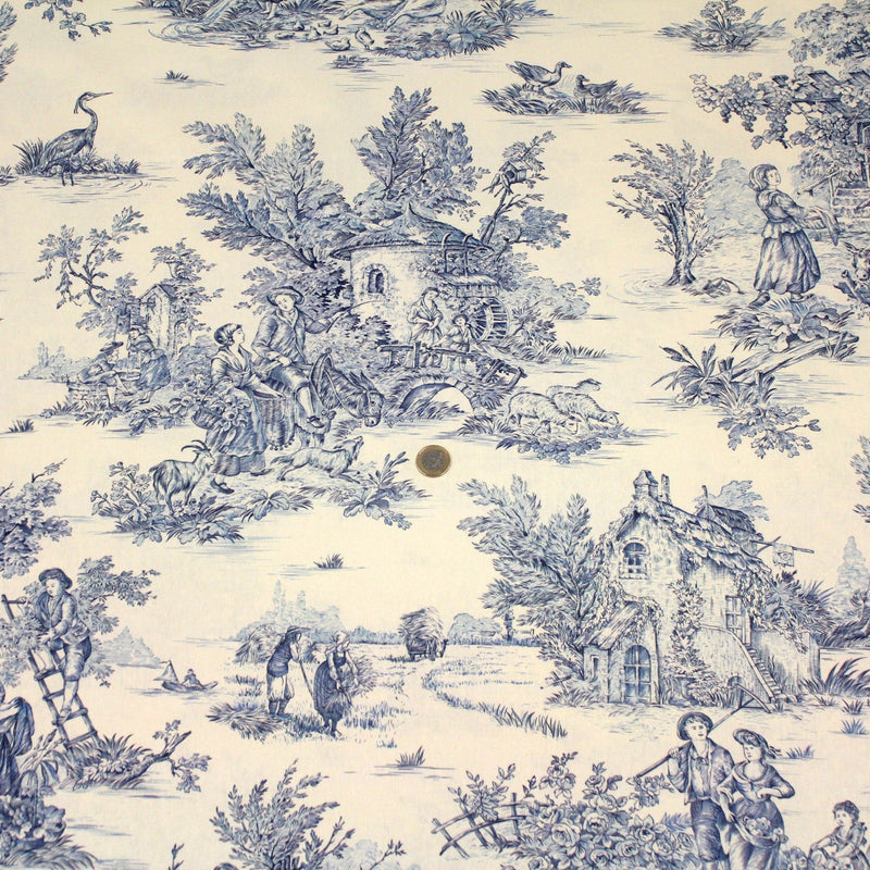Tissu coton épais demi - natté TOILE DE JOUY, grande largeur 280cm : bleu, vert, rouge, noir - OEKO - TEX - tissuspipi.com
