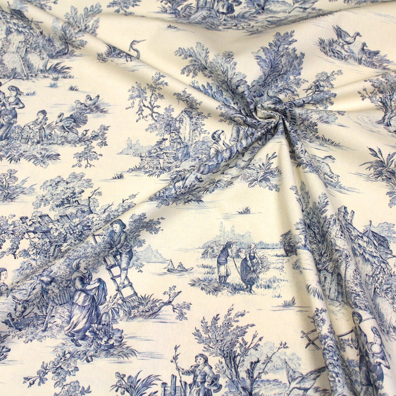 Tissu coton épais demi - natté TOILE DE JOUY, grande largeur 280cm : bleu, vert, rouge, noir - OEKO - TEX - tissuspipi.com
