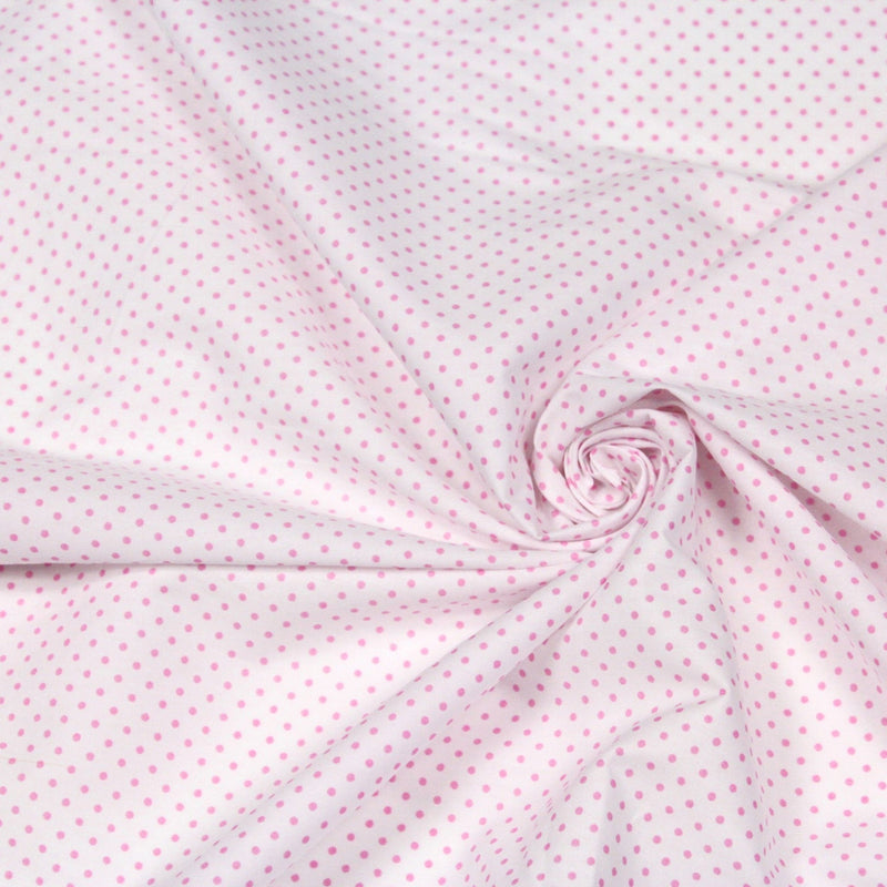 Tissu popeline de coton blanche à pois roses - COLLECTION POLKA DOT - tissuspipi.com