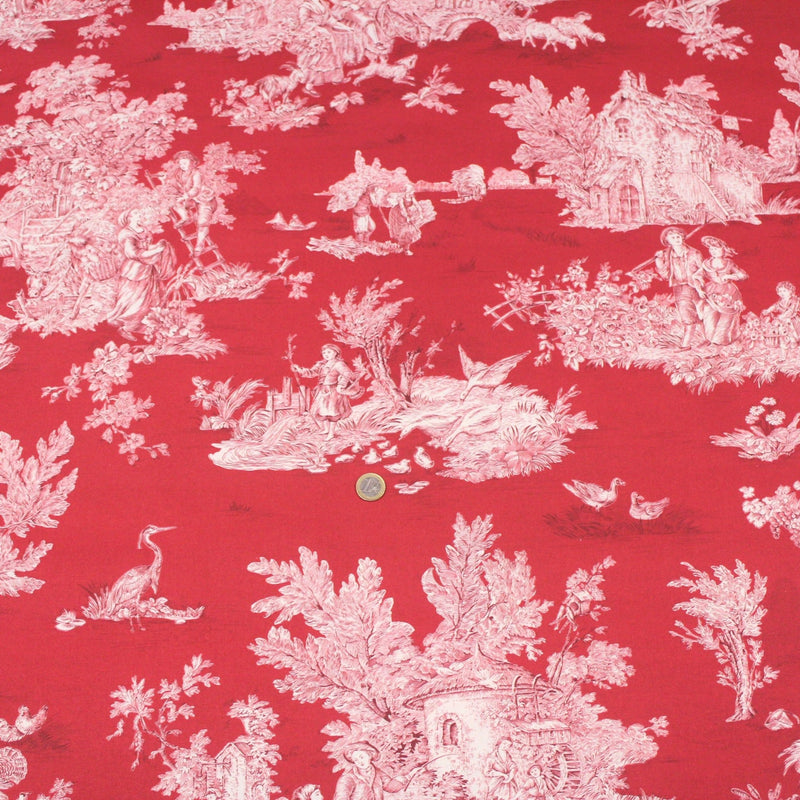 Tissu Toile de Jouy traditionnelle, nombreux fonds très colorés au choix, grande largeur 280cm - OEKO - TEX STANDARD 100 - tissuspipi.com