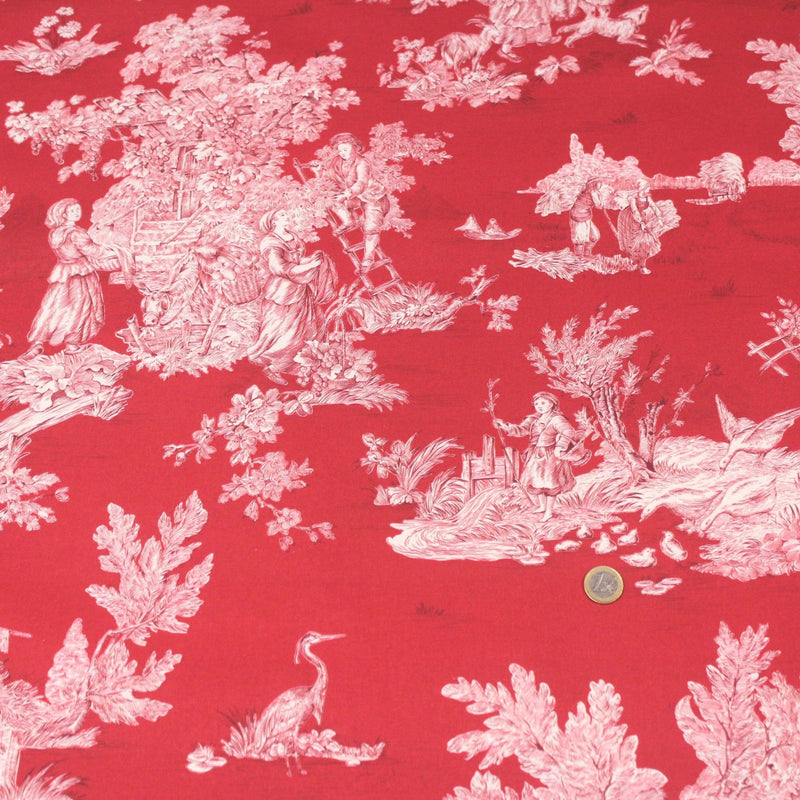 Tissu Toile de Jouy traditionnelle, nombreux fonds très colorés au choix, grande largeur 280cm - OEKO - TEX STANDARD 100 - tissuspipi.com