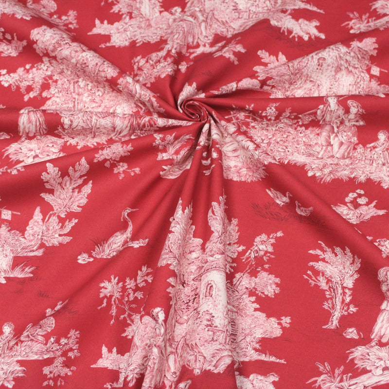 Tissu Toile de Jouy traditionnelle, nombreux fonds très colorés au choix, grande largeur 280cm - OEKO - TEX STANDARD 100 - tissuspipi.com