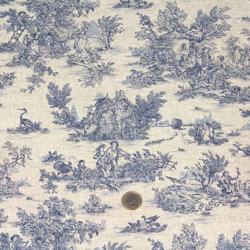 Tissu coton Toile de Jouy traditionnelle 160cm de large : bleu, rouge, vert, gris - OEKO - TEX - tissuspipi.com