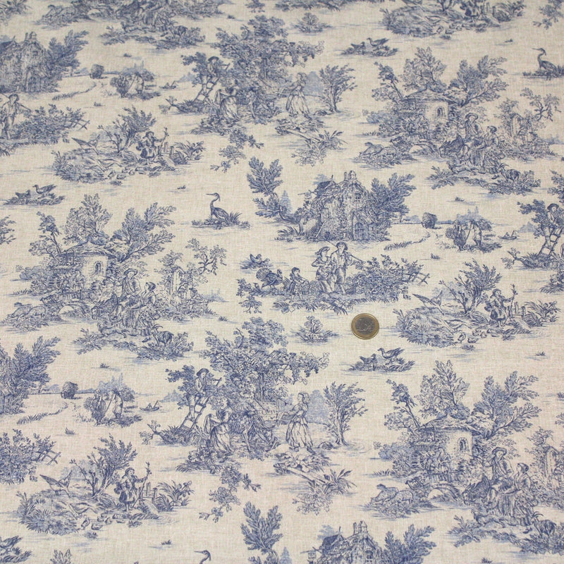 Tissu coton Toile de Jouy traditionnelle 160cm de large : bleu, rouge, vert, gris - OEKO - TEX - tissuspipi.com