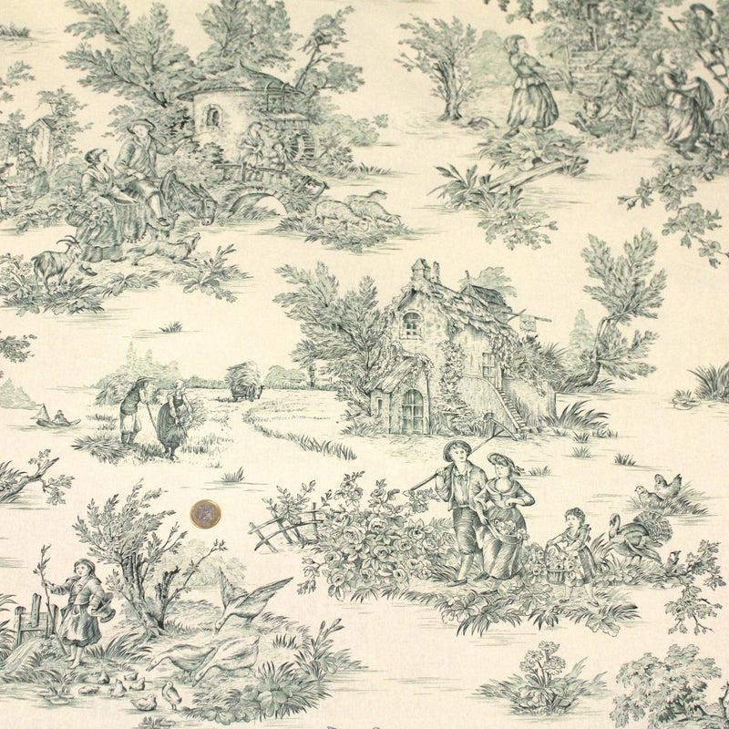 Tissu coton épais demi - natté TOILE DE JOUY, grande largeur 280cm : bleu, vert, rouge, noir - OEKO - TEX - tissuspipi.com