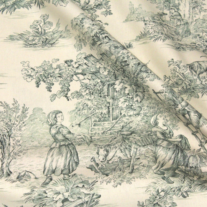 Tissu coton épais demi - natté TOILE DE JOUY, grande largeur 280cm : bleu, vert, rouge, noir - OEKO - TEX - tissuspipi.com