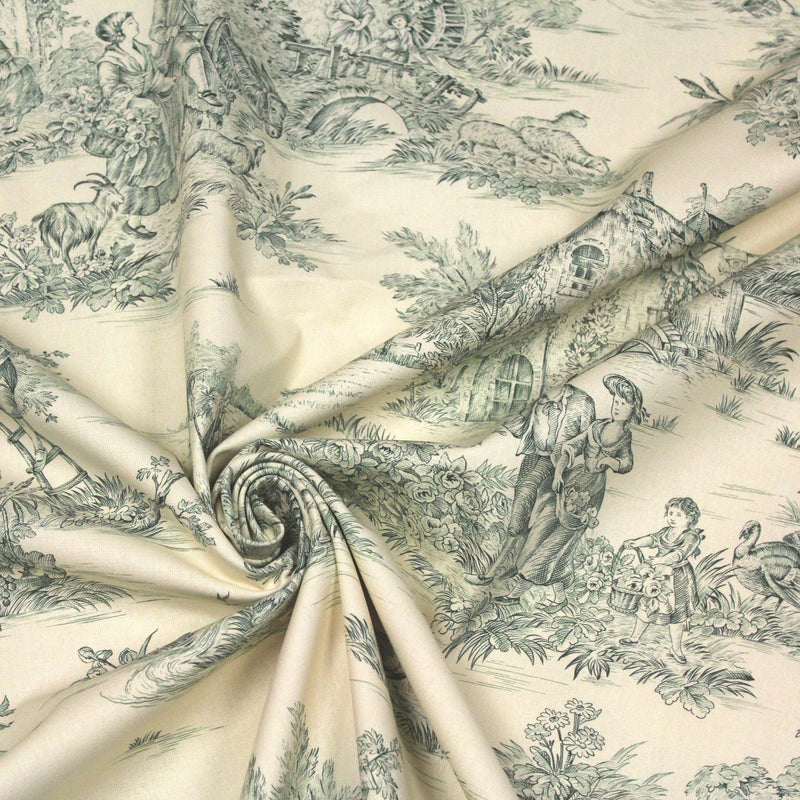 Tissu coton épais demi - natté TOILE DE JOUY, grande largeur 280cm : bleu, vert, rouge, noir - OEKO - TEX - tissuspipi.com