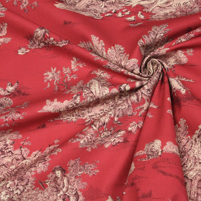 Tissu Toile de Jouy traditionnelle, nombreux fonds très colorés au choix, grande largeur 280cm - OEKO - TEX STANDARD 100 - tissuspipi.com