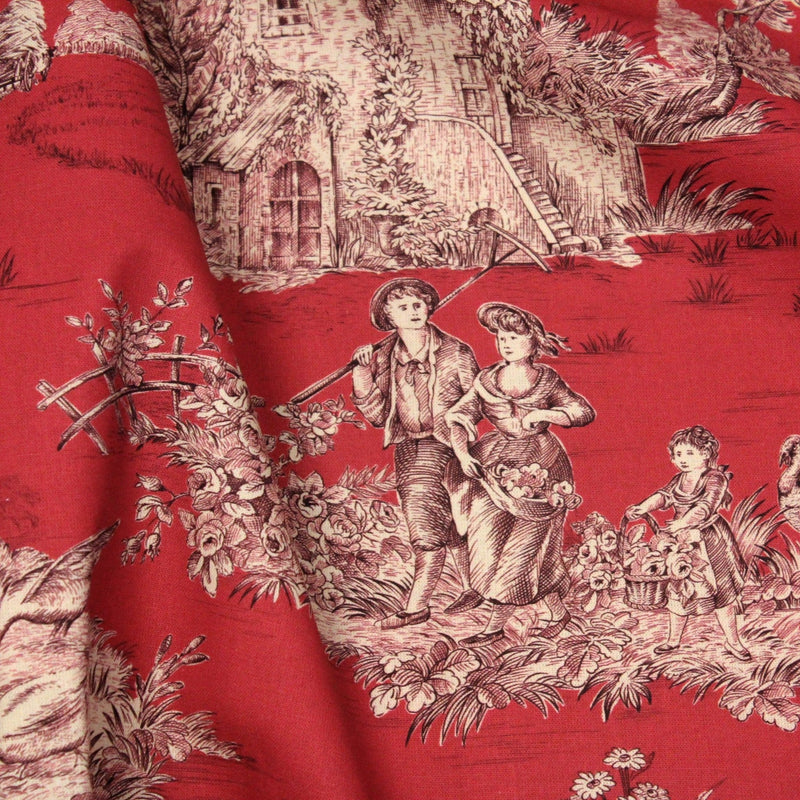 Tissu Toile de Jouy traditionnelle, nombreux fonds très colorés au choix, grande largeur 280cm - OEKO - TEX STANDARD 100 - tissuspipi.com