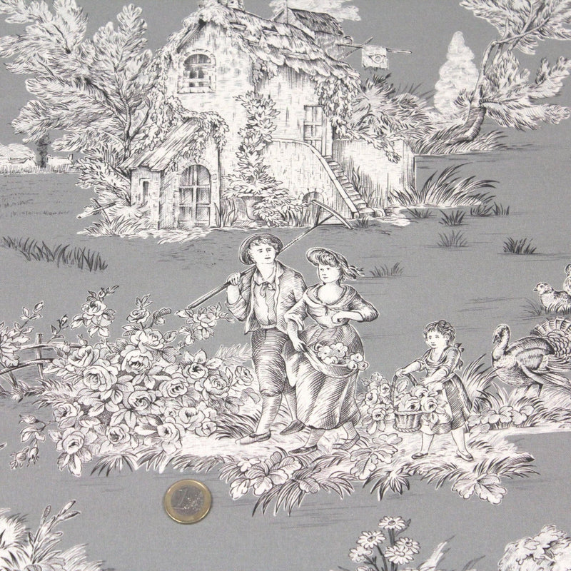 Tissu Toile de Jouy traditionnelle, nombreux fonds très colorés au choix, grande largeur 280cm - OEKO - TEX STANDARD 100 - tissuspipi.com