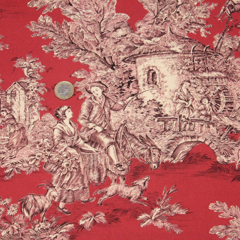 Tissu Toile de Jouy traditionnelle, nombreux fonds très colorés au choix, grande largeur 280cm - OEKO - TEX STANDARD 100 - tissuspipi.com