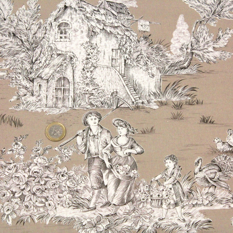 Tissu Toile de Jouy traditionnelle, nombreux fonds très colorés au choix, grande largeur 280cm - OEKO - TEX STANDARD 100 - tissuspipi.com