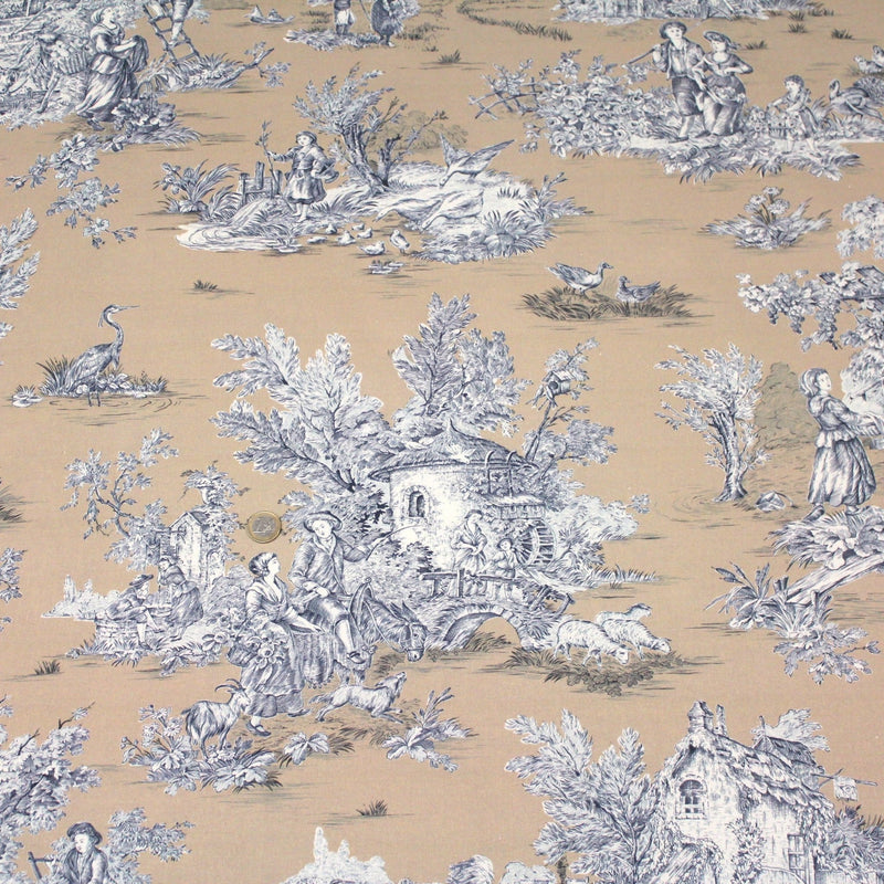 Tissu Toile de Jouy traditionnelle, nombreux fonds très colorés au choix, grande largeur 280cm - OEKO - TEX STANDARD 100 - tissuspipi.com