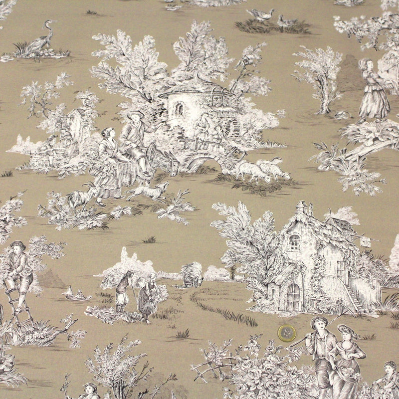 Tissu Toile de Jouy traditionnelle, nombreux fonds très colorés au choix, grande largeur 280cm - OEKO - TEX STANDARD 100 - tissuspipi.com