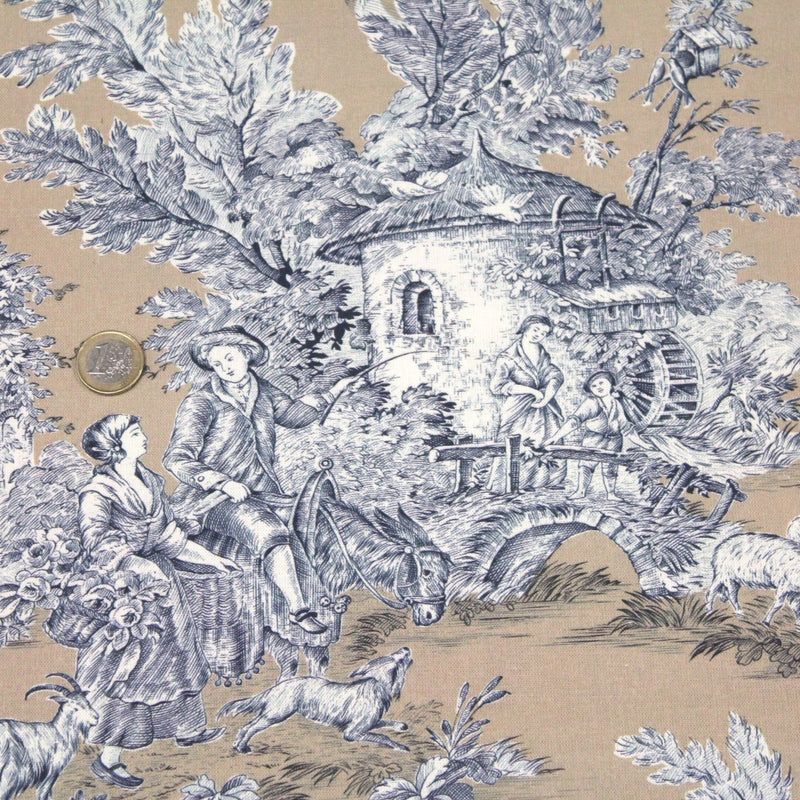 Tissu Toile de Jouy traditionnelle, nombreux fonds très colorés au choix, grande largeur 280cm - OEKO - TEX STANDARD 100 - tissuspipi.com