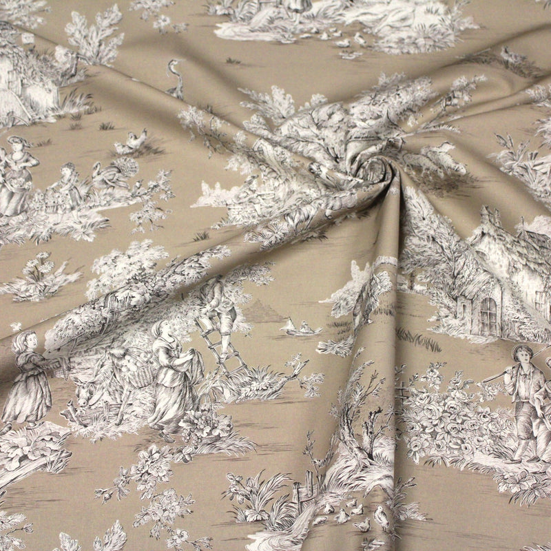 Tissu Toile de Jouy traditionnelle, nombreux fonds très colorés au choix, grande largeur 280cm - OEKO - TEX STANDARD 100 - tissuspipi.com