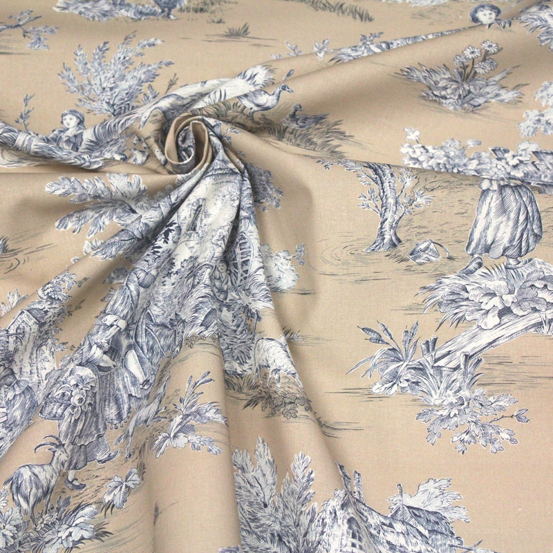 Tissu Toile de Jouy traditionnelle, nombreux fonds très colorés au choix, grande largeur 280cm - OEKO - TEX STANDARD 100 - tissuspipi.com