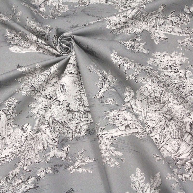 Tissu Toile de Jouy traditionnelle, nombreux fonds très colorés au choix, grande largeur 280cm - OEKO - TEX STANDARD 100 - tissuspipi.com