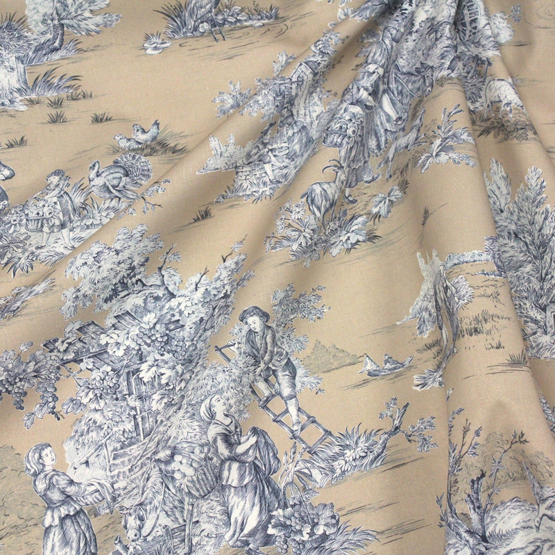 Tissu Toile de Jouy traditionnelle, nombreux fonds très colorés au choix, grande largeur 280cm - OEKO - TEX STANDARD 100 - tissuspipi.com