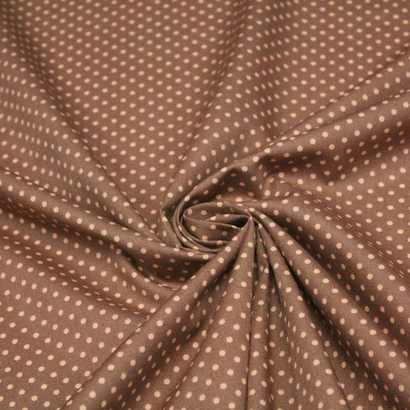 Tissu popeline de coton marron clair aux pois crème - COLLECTION POLKA DOT - tissuspipi.com