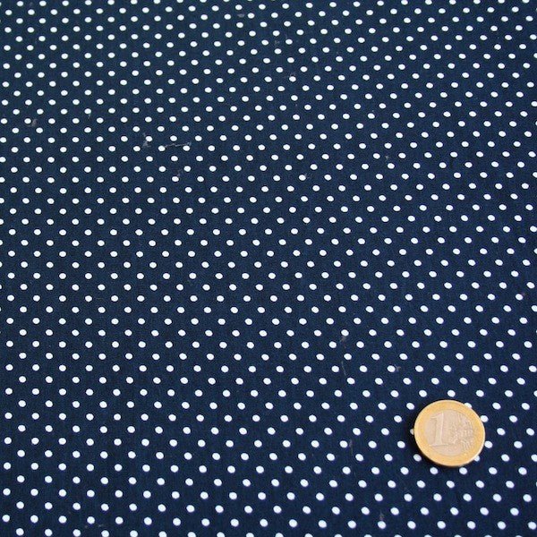 Tissu popeline de coton bleu nuit à pois blancs - COLLECTION POLKA DOT - Oeko - Tex - tissuspipi.com