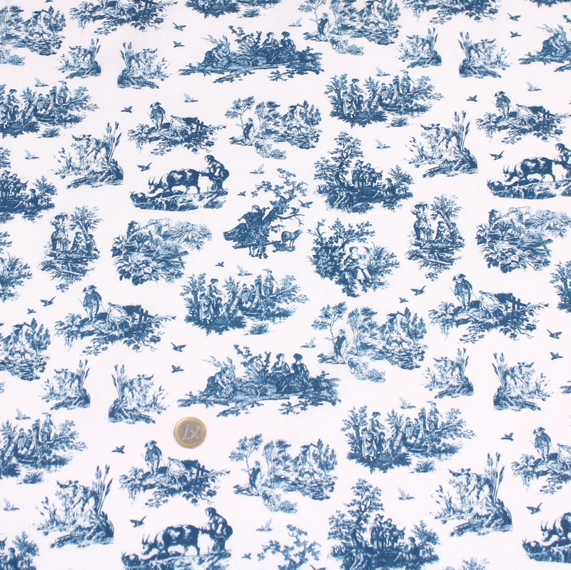 Tissu cotonnade Toile de Jouy OBER blanc : nombreuses couleurs - OEKO - TEX - tissuspipi.com