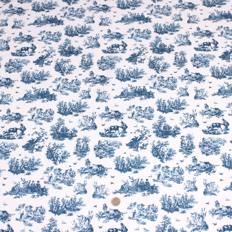 Tissu cotonnade Toile de Jouy OBER blanc : nombreuses couleurs - OEKO - TEX - tissuspipi.com