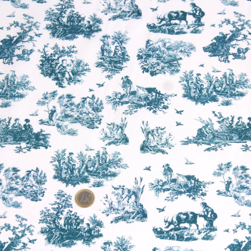 Tissu cotonnade Toile de Jouy OBER blanc : nombreuses couleurs - OEKO - TEX - tissuspipi.com