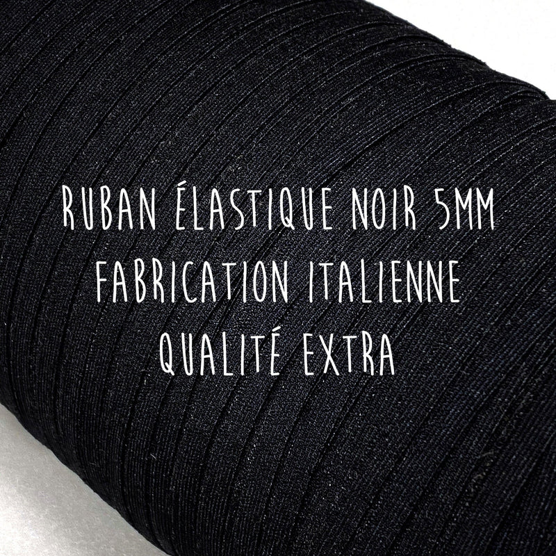 Ruban élastique 5mm, noir, qualité extra - Fabrication italienne - tissuspipi.com