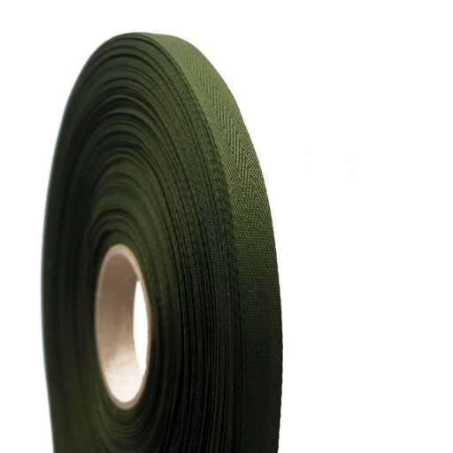 Ruban de sergé vert kaki 10mm - Galette de 50 mètres - Fabrication française - tissuspipi.com
