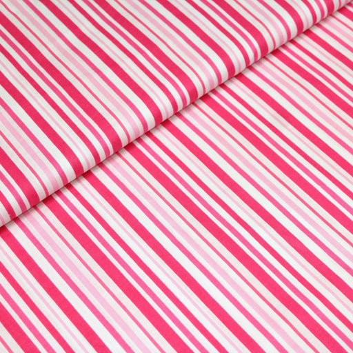 Tissu cotonnade aux rayures roses, fuchsia et blanches - tissuspipi.com