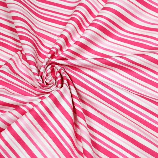 Tissu cotonnade aux rayures roses, fuchsia et blanches - tissuspipi.com