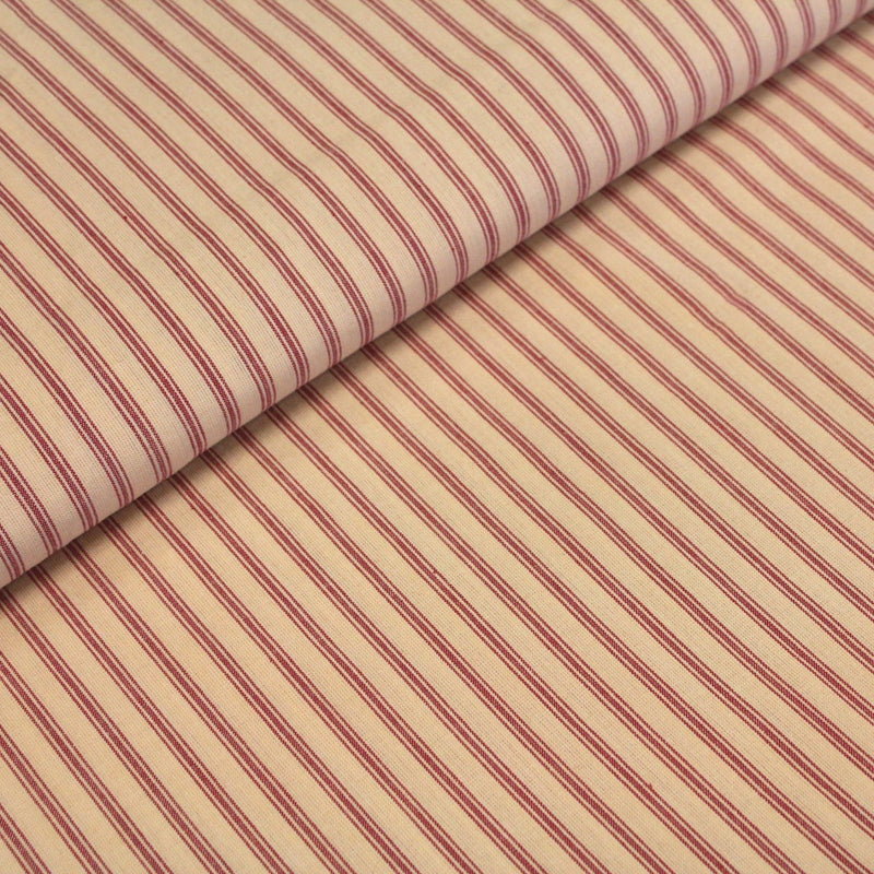 Tissu cotonnade, crème à rayures rouges - tissuspipi.com