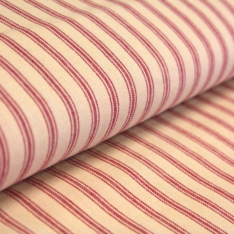 Tissu cotonnade, crème à rayures rouges - tissuspipi.com
