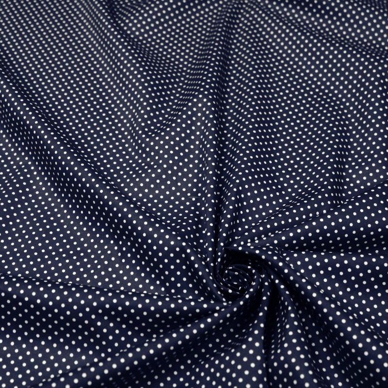 Tissu popeline de coton bleu nuit à pois blancs - COLLECTION POLKA DOT - Oeko - Tex - tissuspipi.com