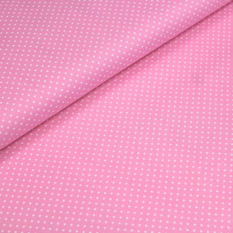 Tissu popeline de coton rose à pois blancs - COLLECTION POLKA DOT - Oeko - Tex - tissuspipi.com