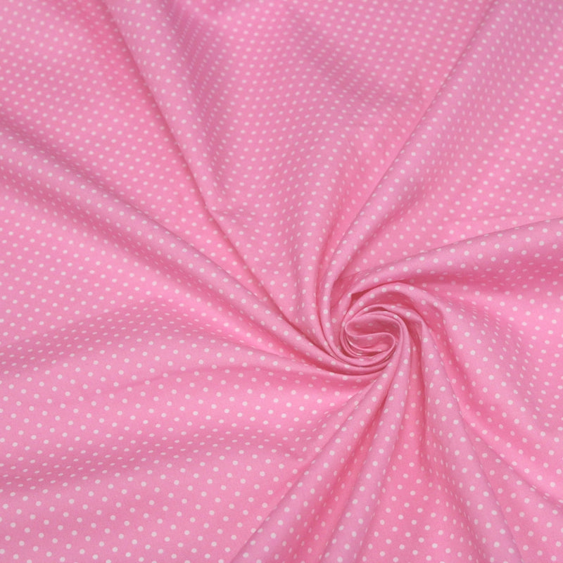 Tissu popeline de coton rose à pois blancs - COLLECTION POLKA DOT - Oeko - Tex - tissuspipi.com