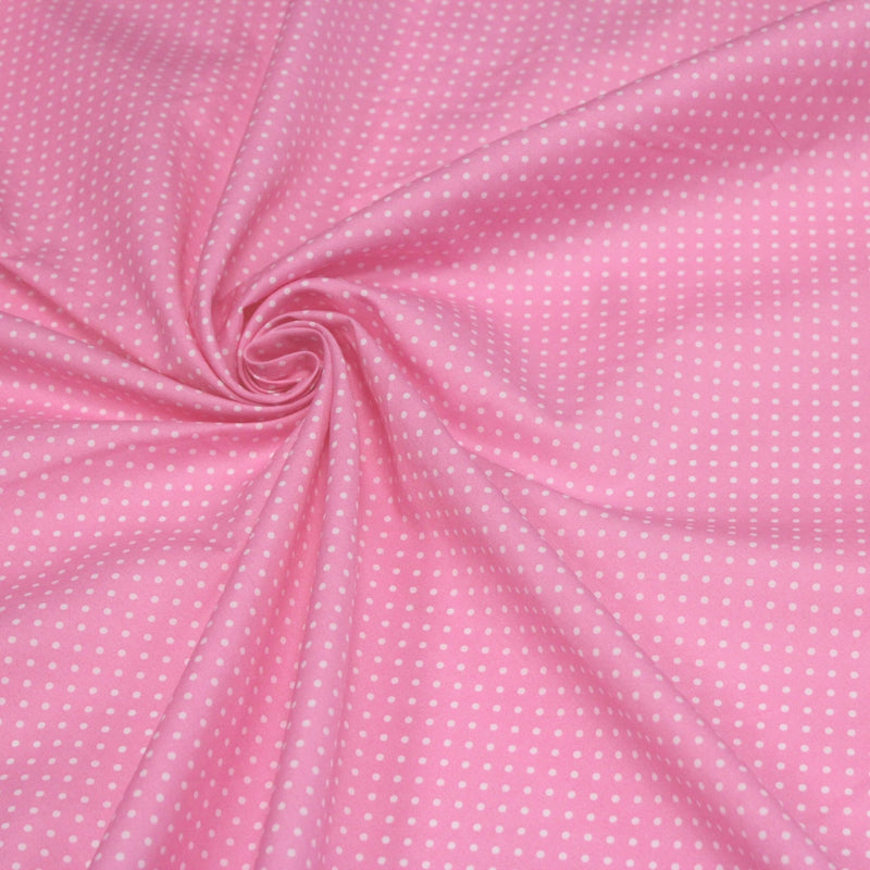 Tissu popeline de coton rose à pois blancs - COLLECTION POLKA DOT - Oeko - Tex - tissuspipi.com