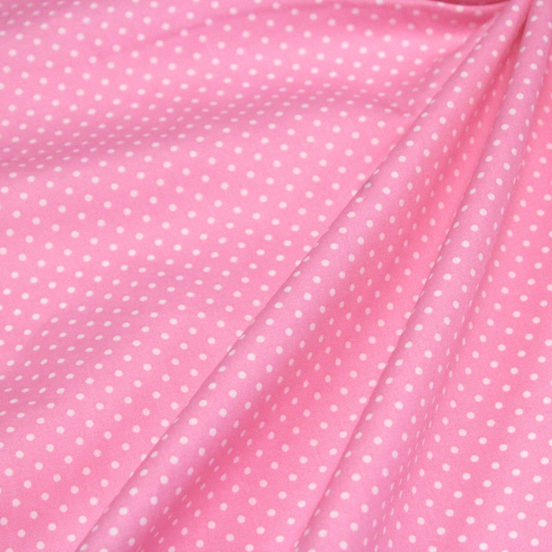 Tissu popeline de coton rose à pois blancs - COLLECTION POLKA DOT - Oeko - Tex - tissuspipi.com