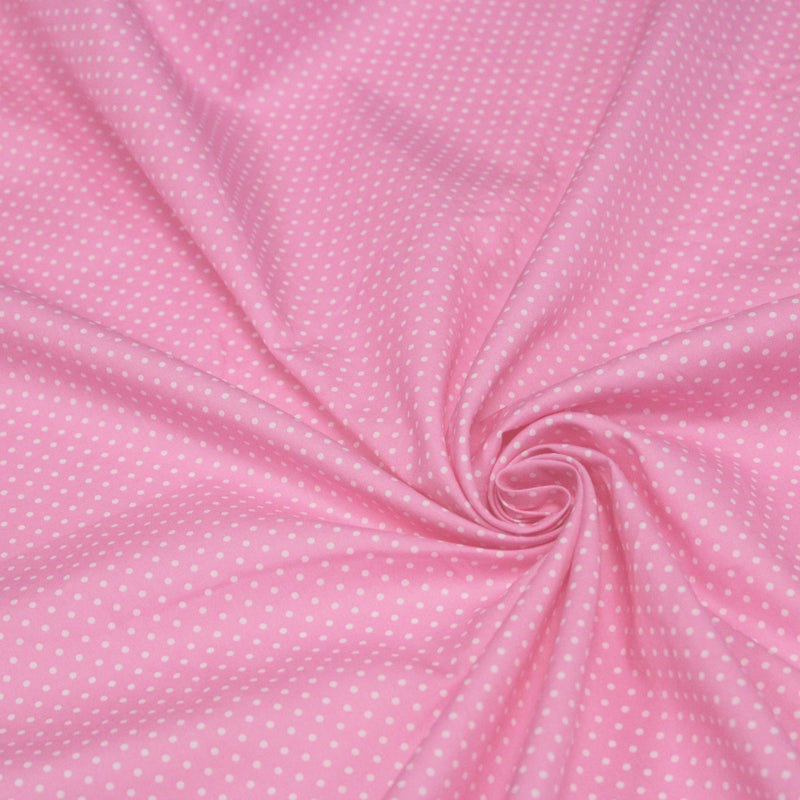Tissu popeline de coton rose à pois blancs - COLLECTION POLKA DOT - Oeko - Tex - tissuspipi.com