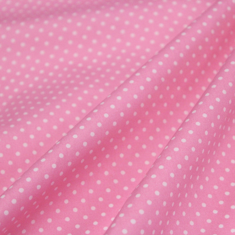 Tissu popeline de coton rose à pois blancs - COLLECTION POLKA DOT - Oeko - Tex - tissuspipi.com