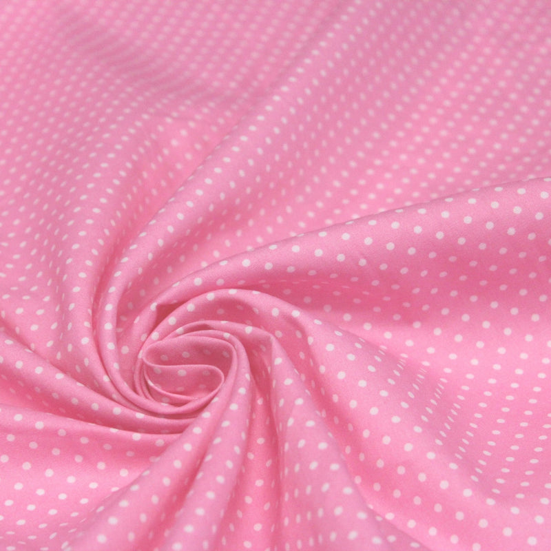 Tissu popeline de coton rose à pois blancs - COLLECTION POLKA DOT - Oeko - Tex - tissuspipi.com