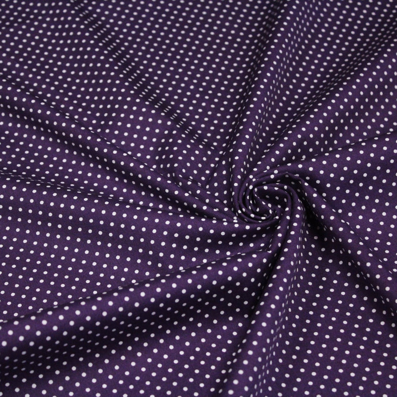 Tissu popeline de coton violet aubergine à pois blancs - COLLECTION POLKA DOT - Oeko - Tex - tissuspipi.com