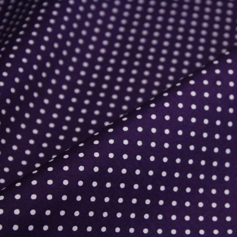 Tissu popeline de coton violet aubergine à pois blancs - COLLECTION POLKA DOT - Oeko - Tex - tissuspipi.com