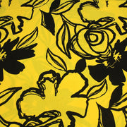 Tissu jersey de viscose jaune aux grandes fleurs noires - COLLECTION ETHNIQUE - tissuspipi.com