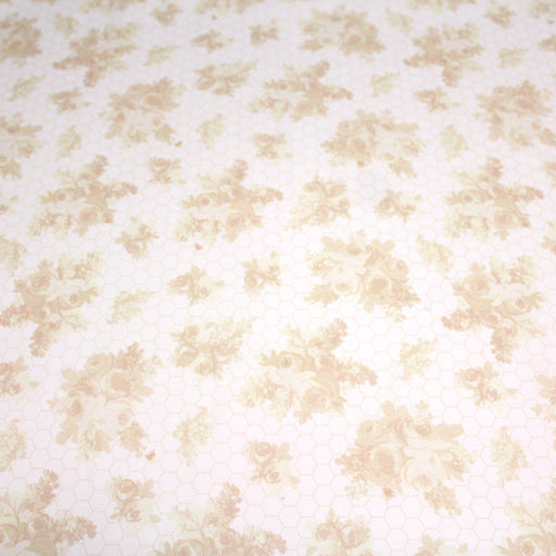 Tissu popeline coton WIMBLEDON, fond nid d'abeille & fleurs jaune pâle, motif britannique - tissuspipi.com