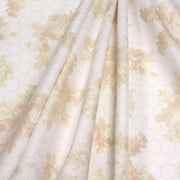Tissu popeline coton WIMBLEDON, fond nid d'abeille & fleurs jaune pâle, motif britannique - tissuspipi.com